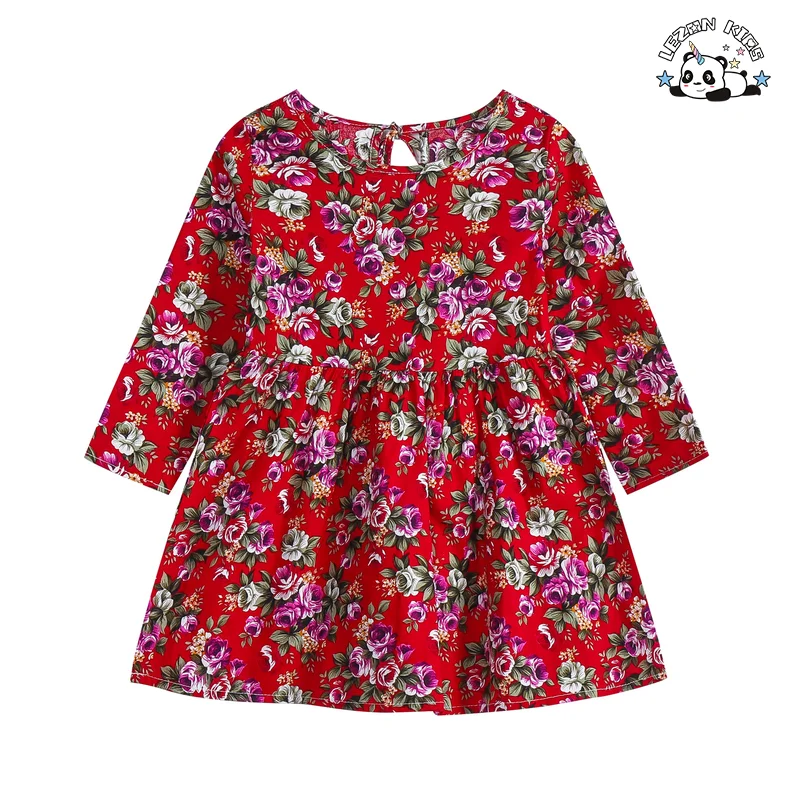 Custom Private Label Western style Long Sleeve Cotton Various Prints Daily Life Girls Dress - Product Image