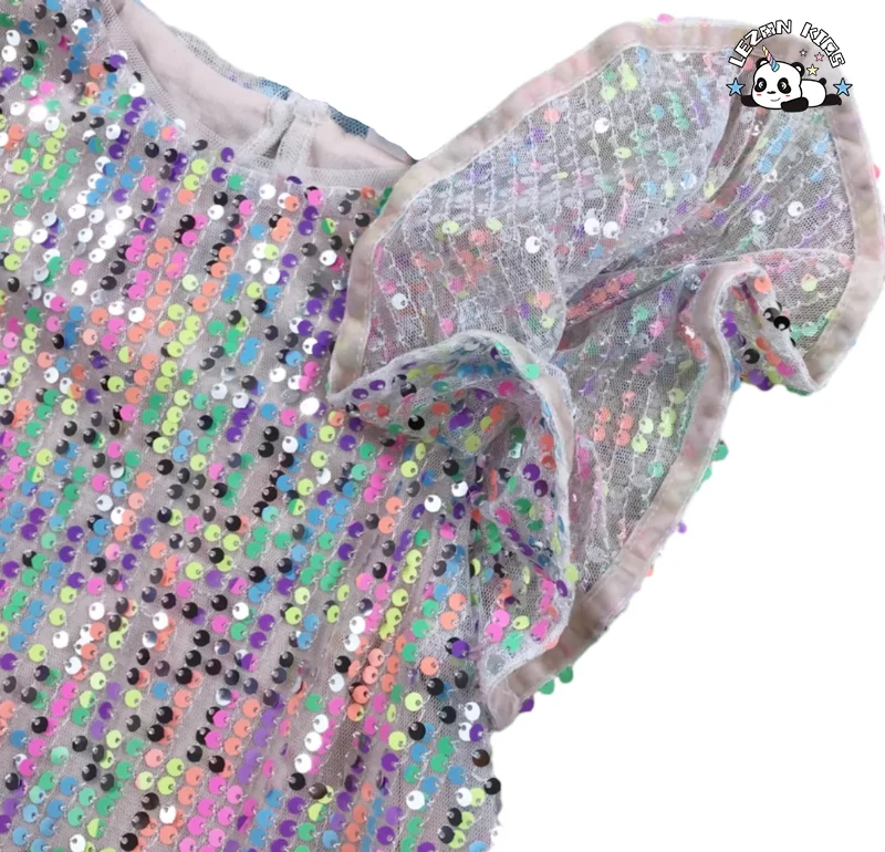 Custom Sequined Dress Girls Ruffle Sleeves Colorful Sequin Party Dress - Product Image