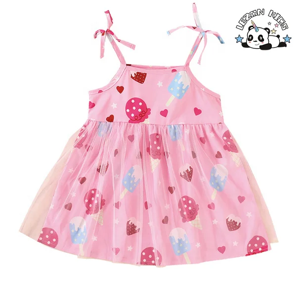Vestido de alça personalizado para meninas no verão ODM Crianças 2-14 anos estilo ocidental mangas curtas vestido de tule para meninas