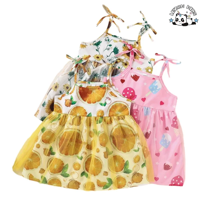 Vestido de alça personalizado para meninas no verão ODM Crianças 2-14 anos estilo ocidental mangas curtas vestido de tule para meninas - Product Image