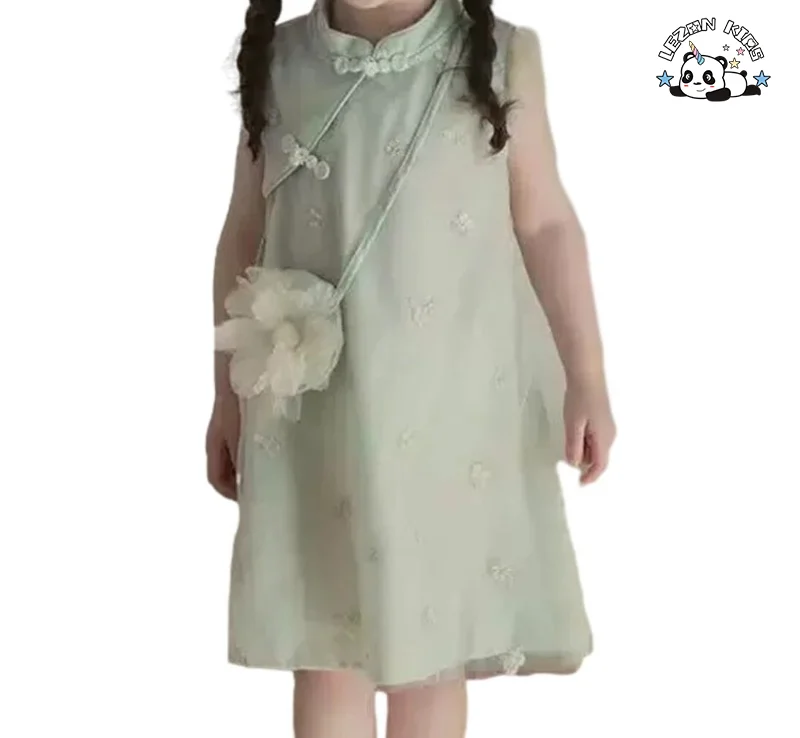 Custom Summer Tulle Cheongsam Casual Dresses for Kids Girls - Product Image