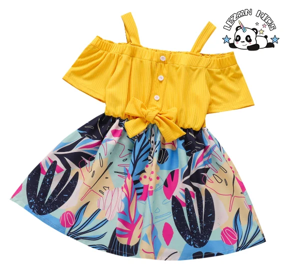 Custom Summertime Installs New Fund Children's Outfit Melting Dew Shoulder Condole Belt Bowknot Girl's Dress