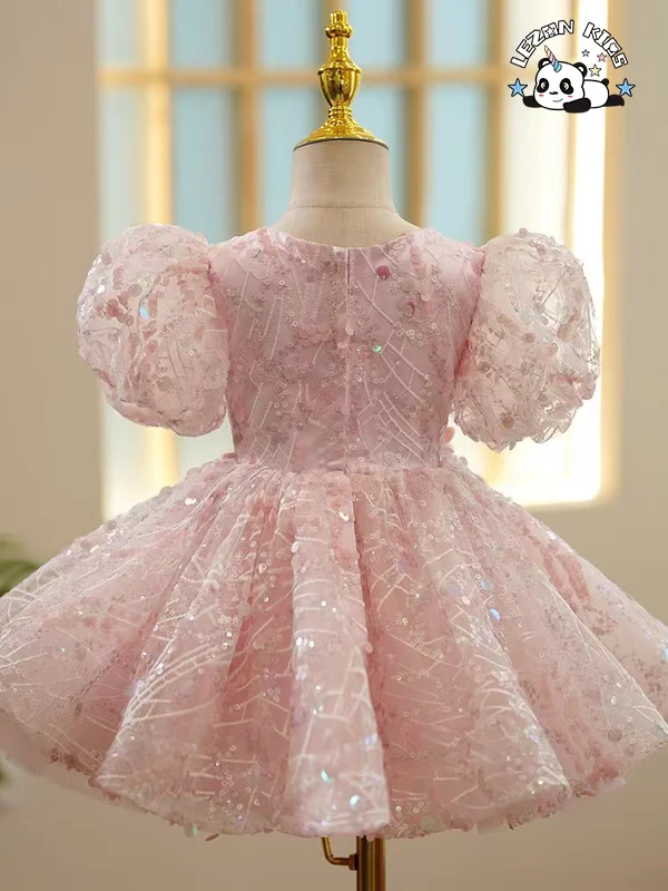 Vestido de Princesa de Aniversário Personalizável Vestido de Noiva Banquete Menina Vestido de Aniversário Pérola Lantejoulas Tutu Festa - Product Image