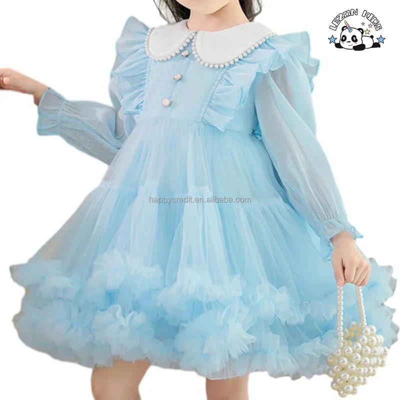 Vestidos de tule personalizáveis com mangas compridas e laço para aniversário das princesas meninas - Product Image