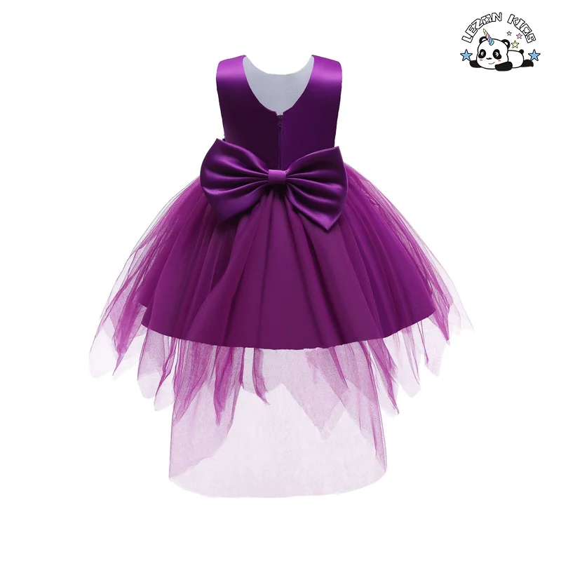 Customizable Bows Flower Princess Long Dress Girls Wedding Bridesmaid Pageant Party Dress for 2-14T Kids Girls
