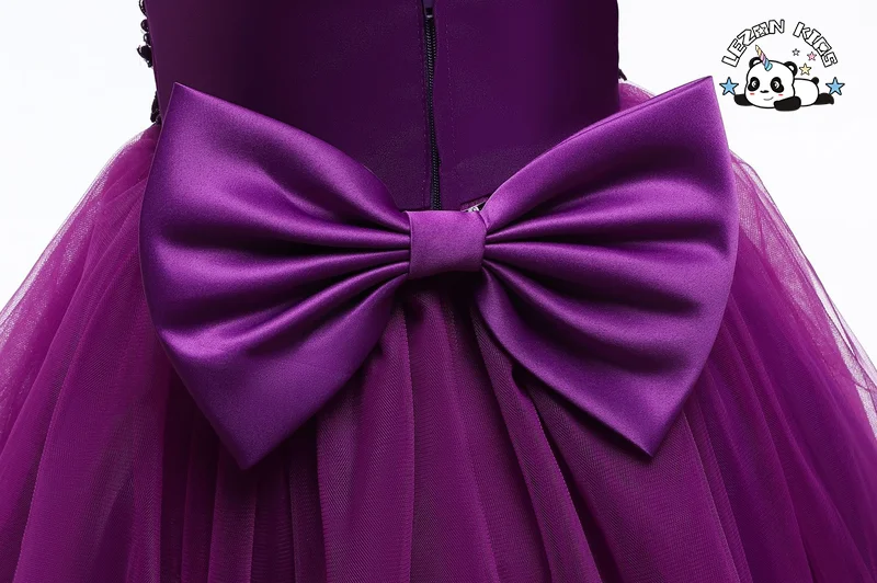Customizable Bows Flower Princess Long Dress Girls Wedding Bridesmaid Pageant Party Dress for 2-14T Kids Girls - Product Image