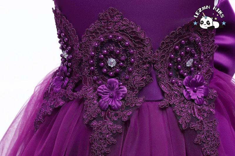 Customizable Bows Flower Princess Long Dress Girls Wedding Bridesmaid Pageant Party Dress for 2-14T Kids Girls - Product Image