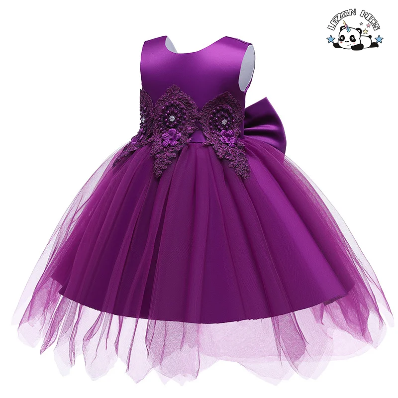 Customizable Bows Flower Princess Long Dress Girls Wedding Bridesmaid Pageant Party Dress for 2-14T Kids Girls - Product Image