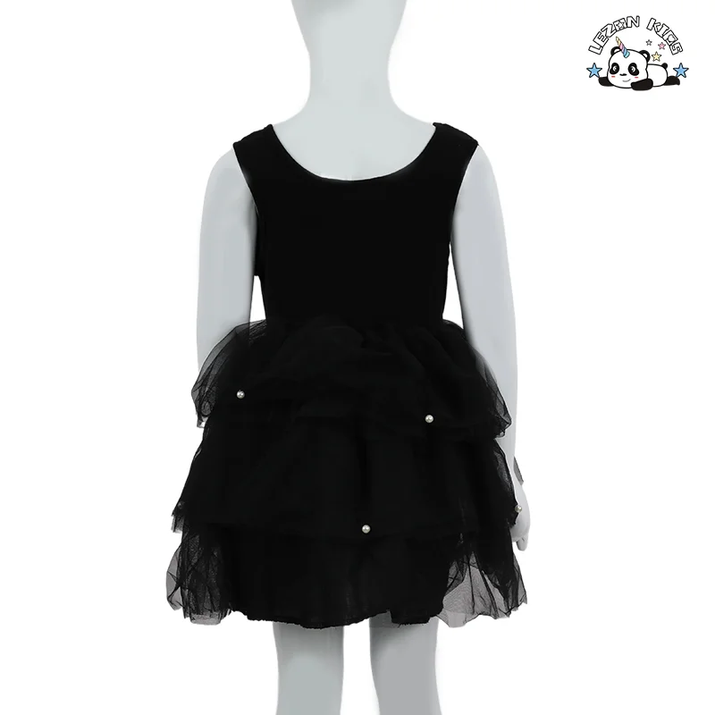 Customizable Children Summer Sleeveless Cotton Mesh Layered Dress Girls Casual Long School Party Dress