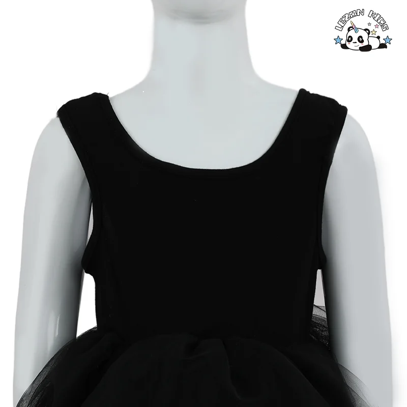 Customizable Children Summer Sleeveless Cotton Mesh Layered Dress Girls Casual Long School Party Dress - Product Image