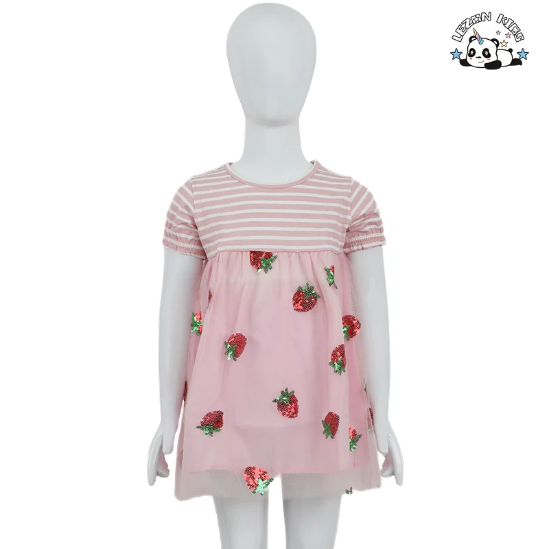 Customizable Cute Casual Sequined Striped Tutu Dresses for Girls Kids 2-14 Years Old in Summer