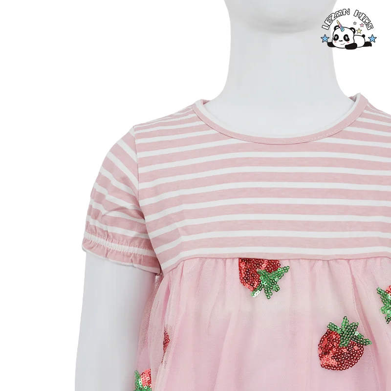 Customizable Cute Casual Sequined Striped Tutu Dresses for Girls Kids 2-14 Years Old in Summer - Product Image