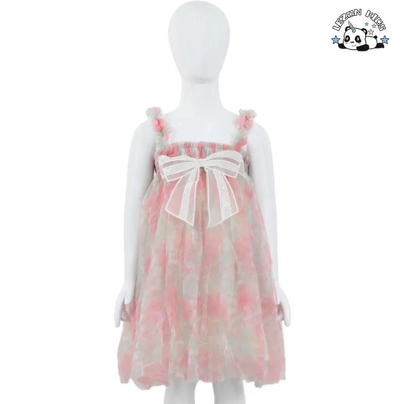 Customizable Cute Girl Clothing Kids Summer Sling Strapped Dress With Bow Girls Dress for Summer - Product Image