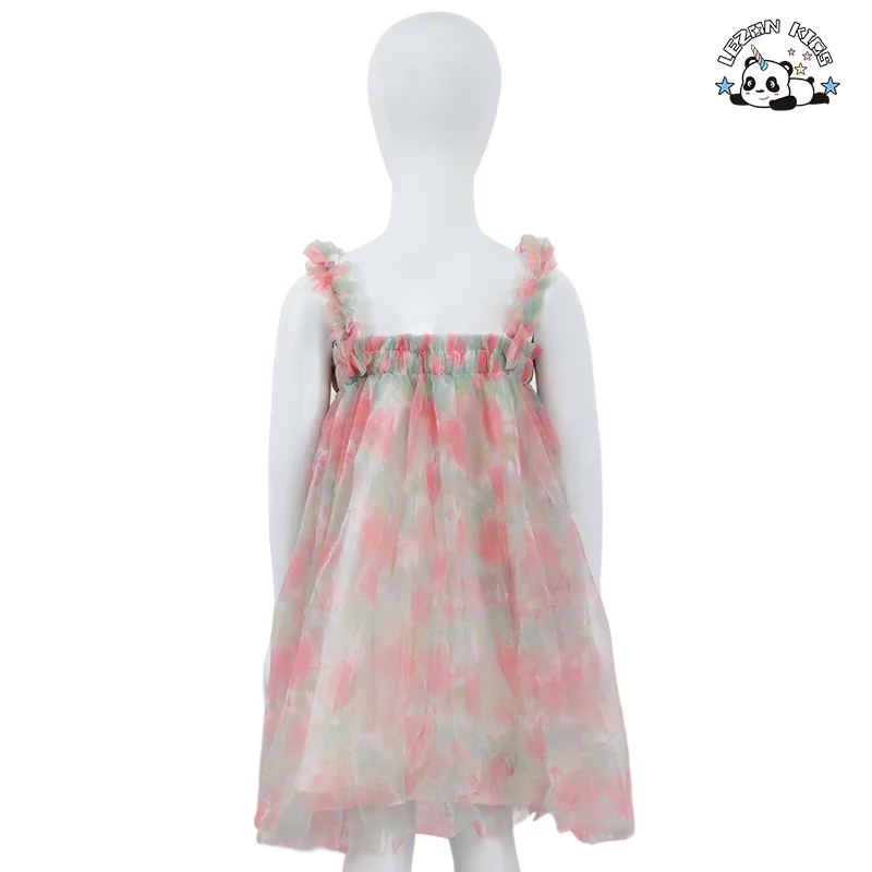 Customizable Cute Girl Clothing Kids Summer Sling Strapped Dress With Bow Girls Dress for Summer - Product Image