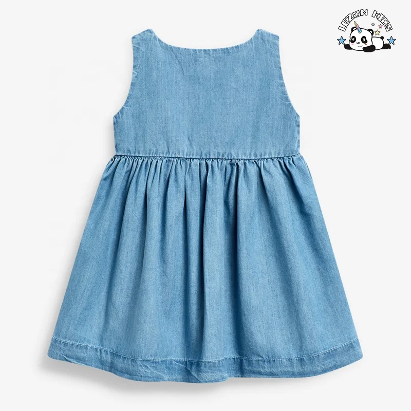 Customizable Denim Frocks Girls 2-14 Years O-Neck Western Style Unicorn Print Button Decoration Girls Dress - Product Image