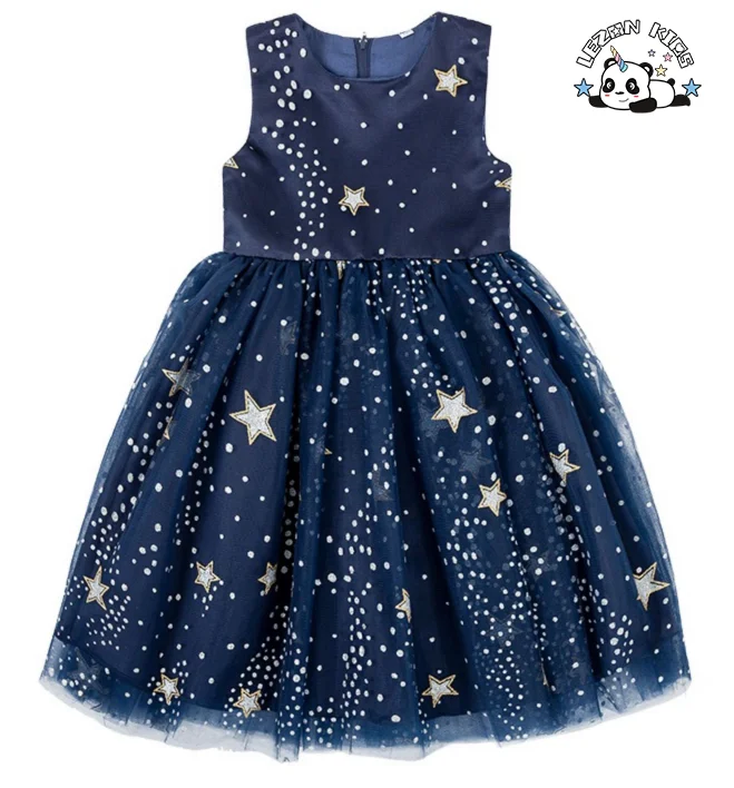 Customizable Designer Children's Clothing Golden Printed Sleeveless Girls Dress for School Performance