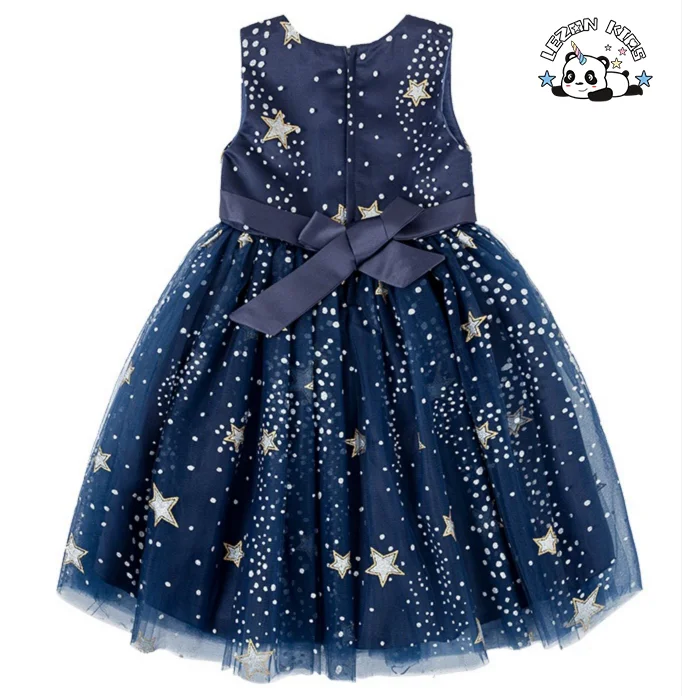 Customizable Designer Children's Clothing Golden Printed Sleeveless Girls Dress for School Performance - Product Image