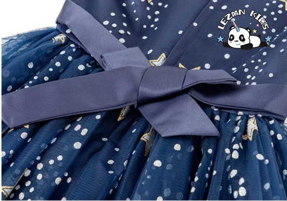 Customizable Designer Children's Clothing Golden Printed Sleeveless Girls Dress for School Performance - Product Image