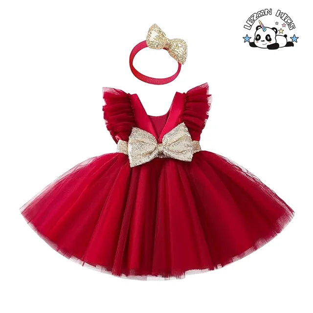 Customizable Factory Direct Sell Kids Sequins Bow Knot Butterfly Tutu Dress for Girl Wedding Birthday Party