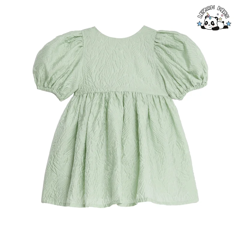 Customizable Fashion Puff Short Sleeve Girl Kids Floral Dress Breathable Princess Dress for Girls