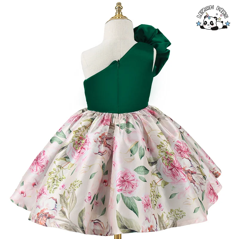 Customizable Girl Princess Skirt Oblique Shoulder Three-Dimensional Flower Design Children Dress - Product Image