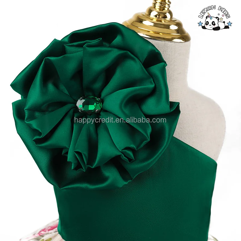 Customizable Girl Princess Skirt Oblique Shoulder Three-Dimensional Flower Design Children Dress - Product Image