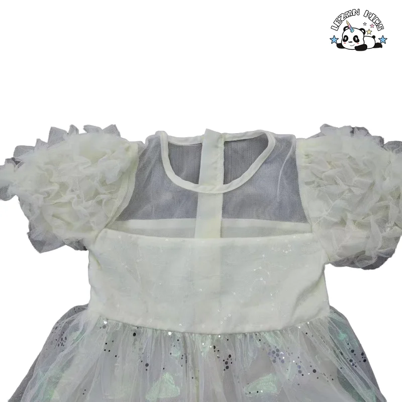 Customizable Girls Princess Dress Parties Corduroy Sequins Floral Pattern Western Mini Maxi Sleeveless Lace Ruffles Dress - Product Image