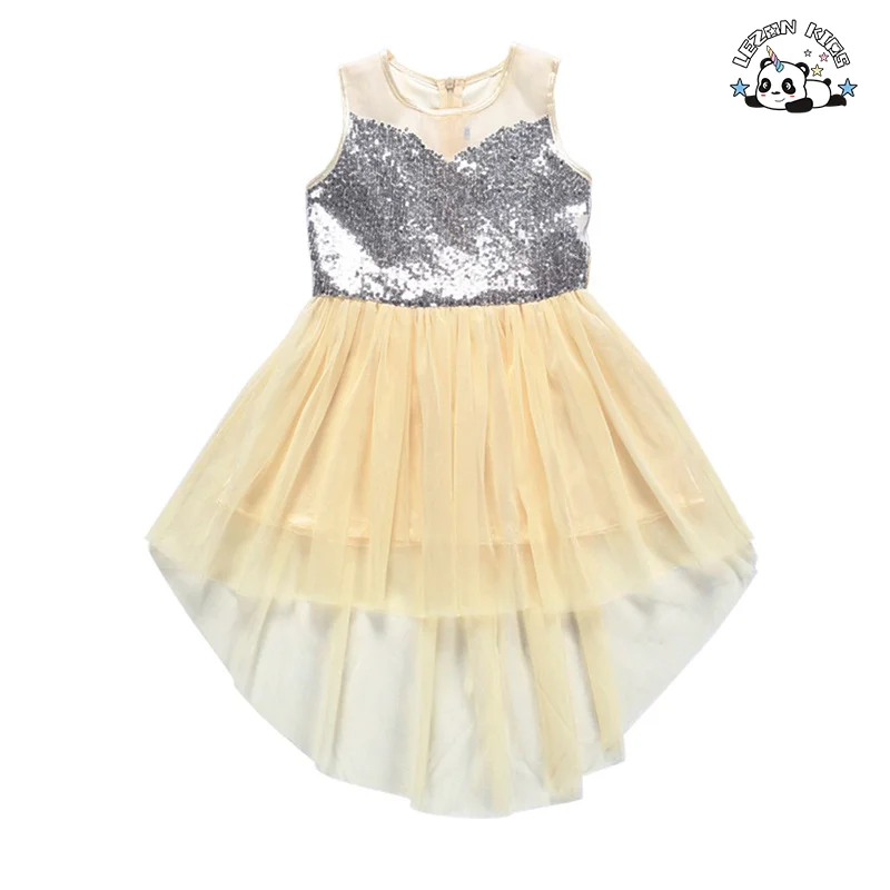 Customizable Girls Sleeveless Summer Sequined Tulle Dress for Kids 2-14 Years