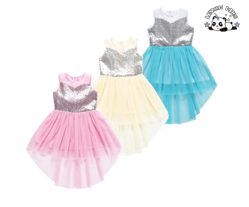 Customizable Girls Sleeveless Summer Sequined Tulle Dress for Kids 2-14 Years - Product Image