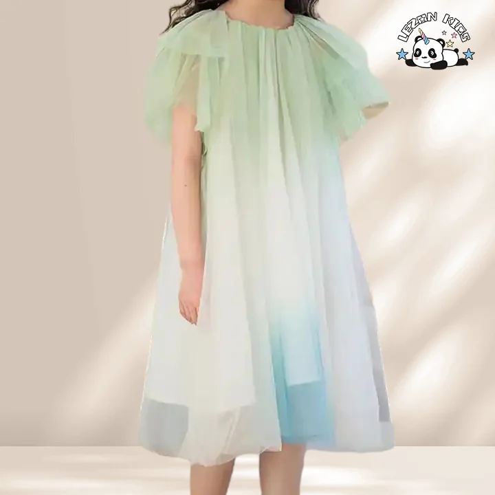 Customizable Girls' Short Sleeve Tulle Dress Gentle Ruffle Puffy Layer Fashionable Print Lace Dress - Product Image