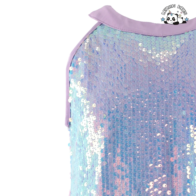 Customizable Gradient Colors Sweet Sleeveless O-Neck Sparkle Sequin Button Kids Princess Girls Dress - Product Image
