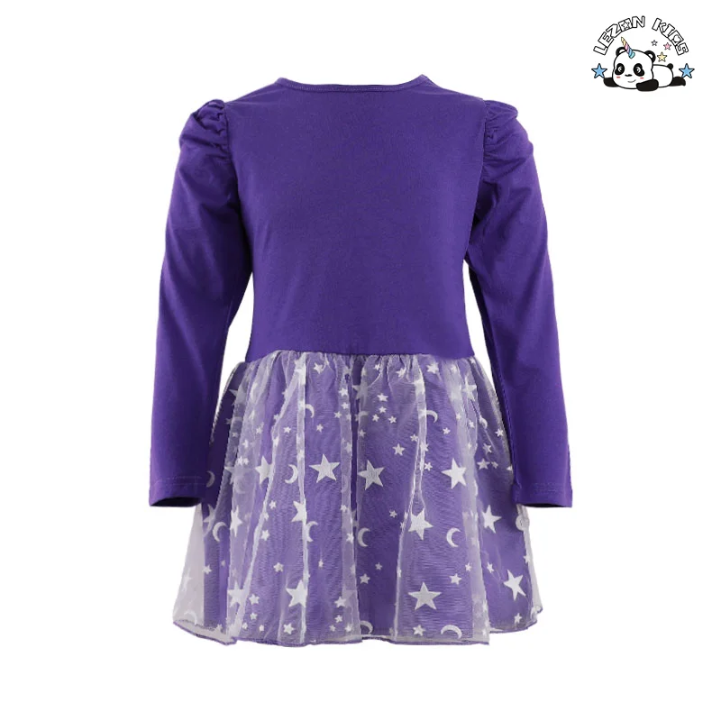 Vestido de festa para menina personalizável de alta qualidade com impressão de lantejoulas e manga longa de tule - Product Image