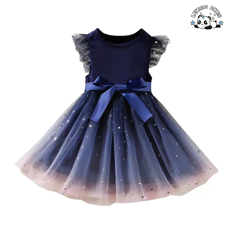 Customizable High Quality Baby Party Princess Dress Cute Bow Girl Dress Fly Sleeve Dress