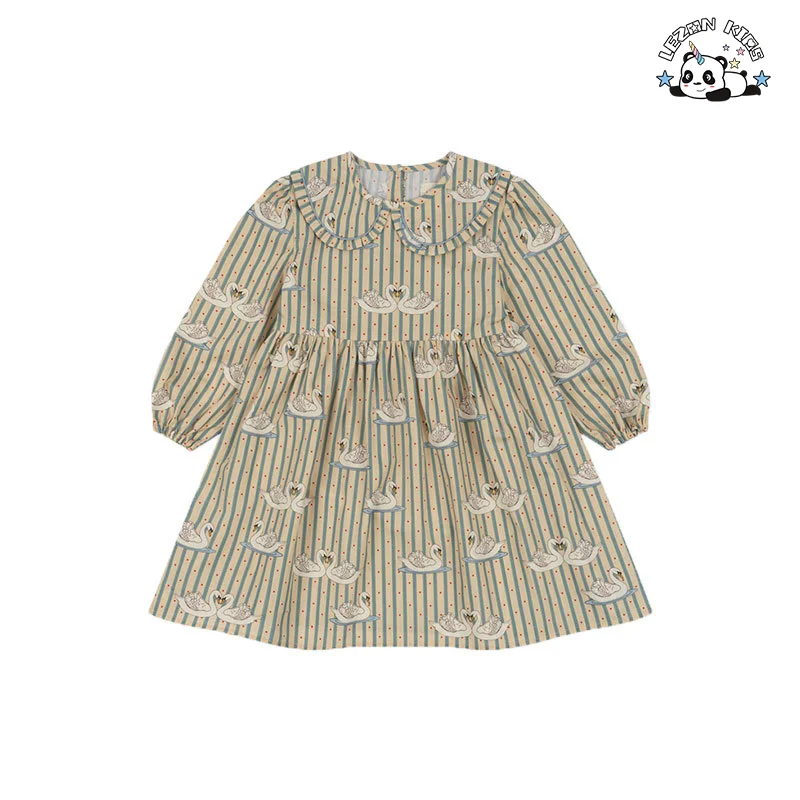 Vestidos Personalizáveis de Alta Qualidade para Meninas com Mangas Longas e Estampa de Cisne para Primavera e Outono