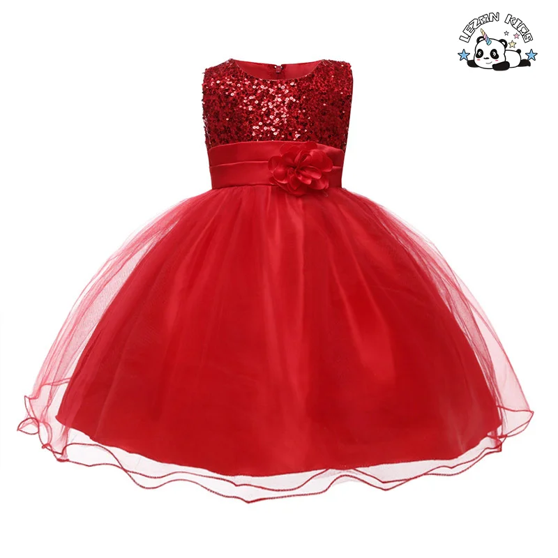 Customizable High Quality Kids Sequins Princess Sleeveless Flower Ball Gown Tulle Dress for 2-14T Kids