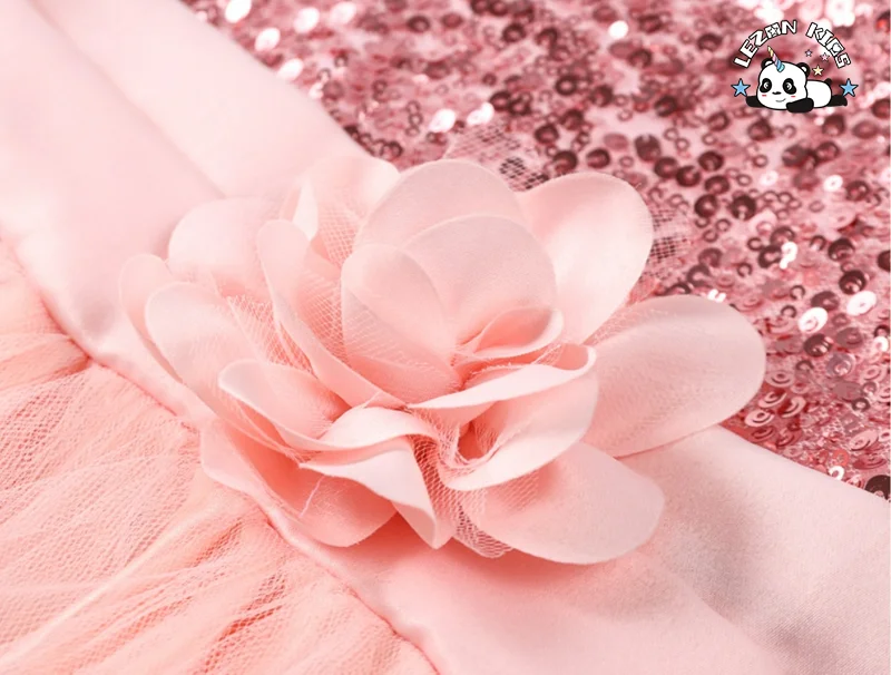 Customizable High Quality Kids Sequins Princess Sleeveless Flower Ball Gown Tulle Dress for 2-14T Kids - Product Image