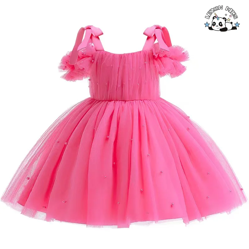 Vestidos de Meninas Personalizáveis de Alta Qualidade com Design de Princesa e Flores Pequenas e Pérolas para Casamento