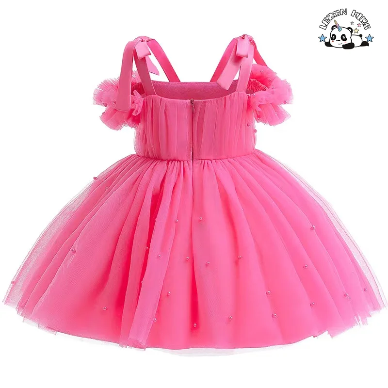 Vestidos de Meninas Personalizáveis de Alta Qualidade com Design de Princesa e Flores Pequenas e Pérolas para Casamento - Product Image