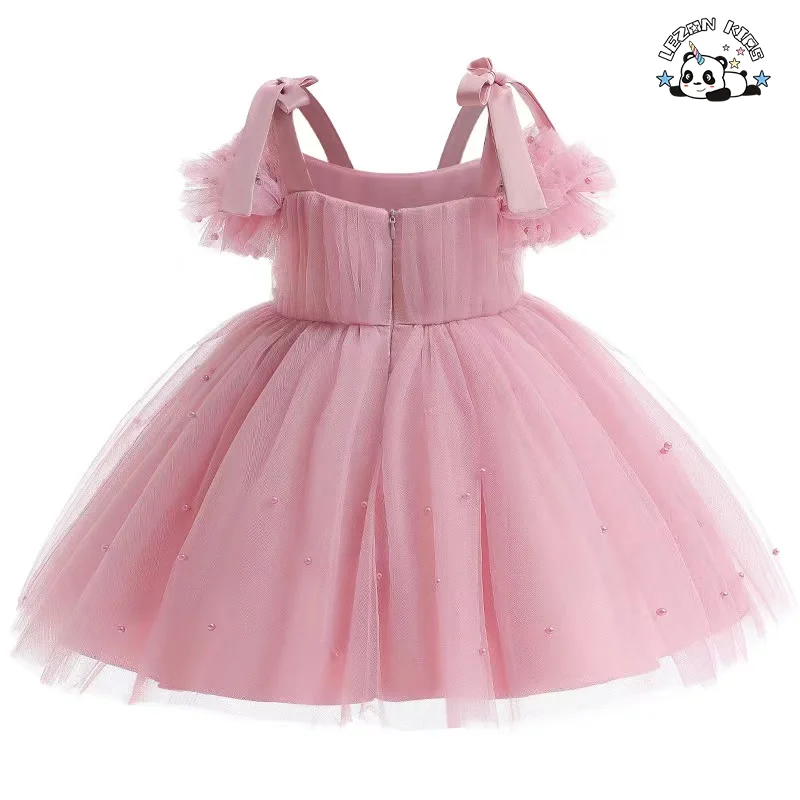 Vestidos de Meninas Personalizáveis de Alta Qualidade com Design de Princesa e Flores Pequenas e Pérolas para Casamento - Product Image