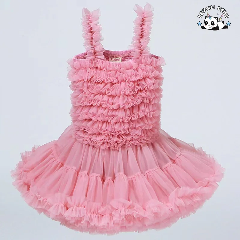 Vestido de Princesa de Verão de Alta Qualidade Personalizável para Meninas, Vestido de Tule Doce com Listras sem Mangas - Product Image