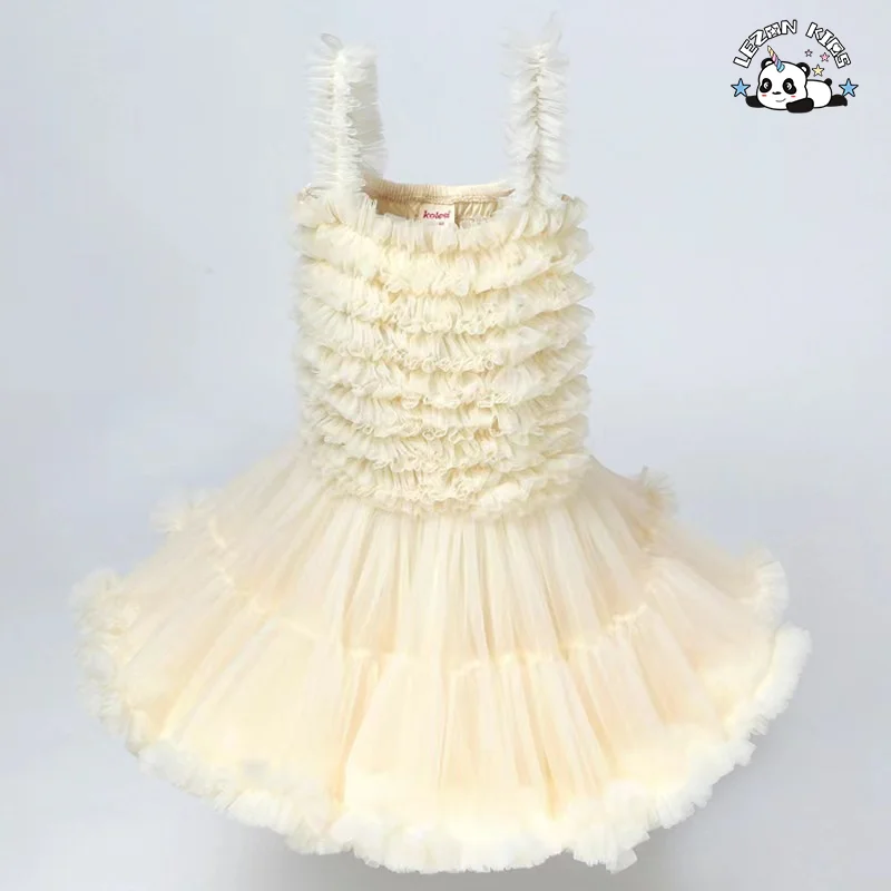 Vestido de Princesa de Verão de Alta Qualidade Personalizável para Meninas, Vestido de Tule Doce com Listras sem Mangas - Product Image