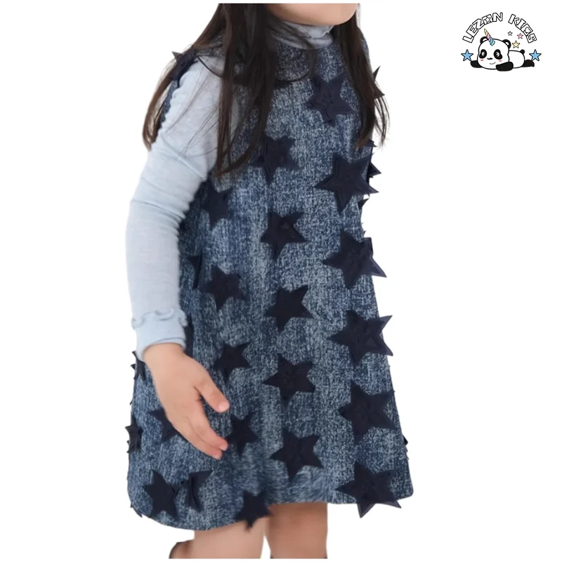 Vestido Infantil Personalizável de Estilo Estrelas com Remendo sem Mangas para Meninas, Vestido de Verão