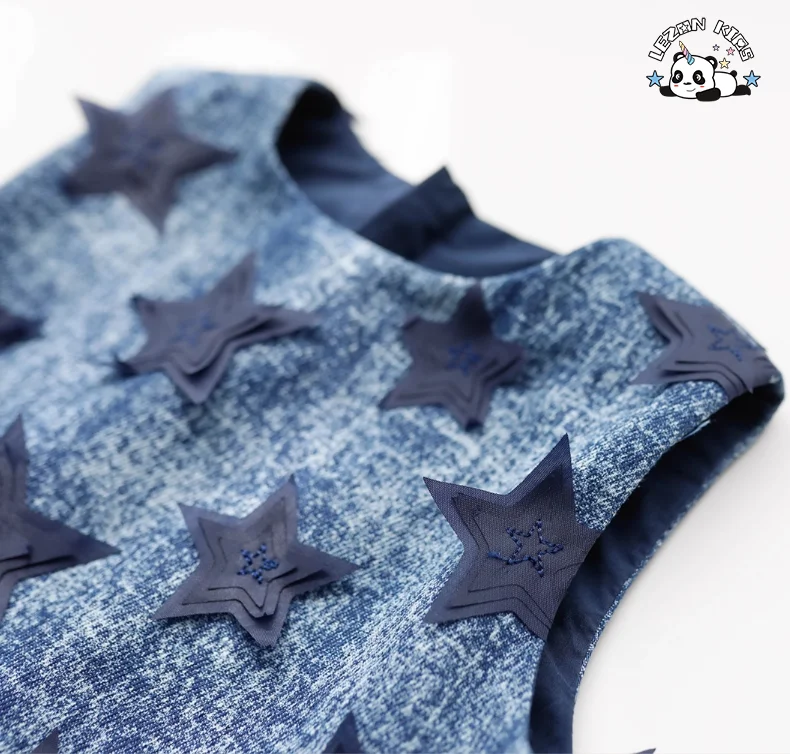 Vestido Infantil Personalizável de Estilo Estrelas com Remendo sem Mangas para Meninas, Vestido de Verão - Product Image