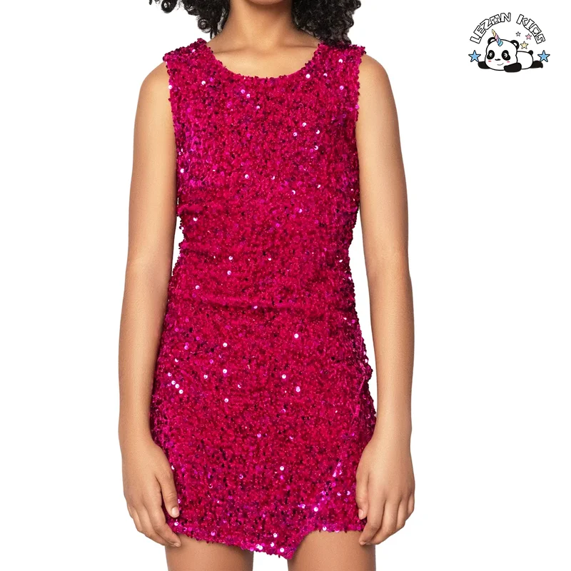 Customizable Hot Sale Velvet Sequin Dress Party Sequin Girls Elegant Dress Kids Dresses for Girls - Product Image