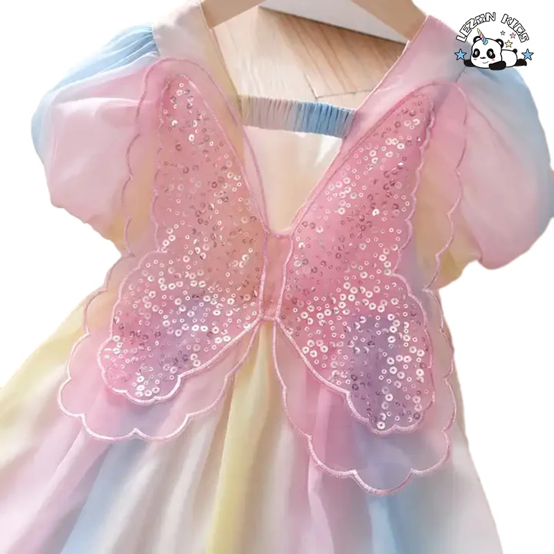 Vestidos de chiffon personalizáveis para meninas quentes, vestidos de princesa com lantejoulas de borboleta para festa - Product Image