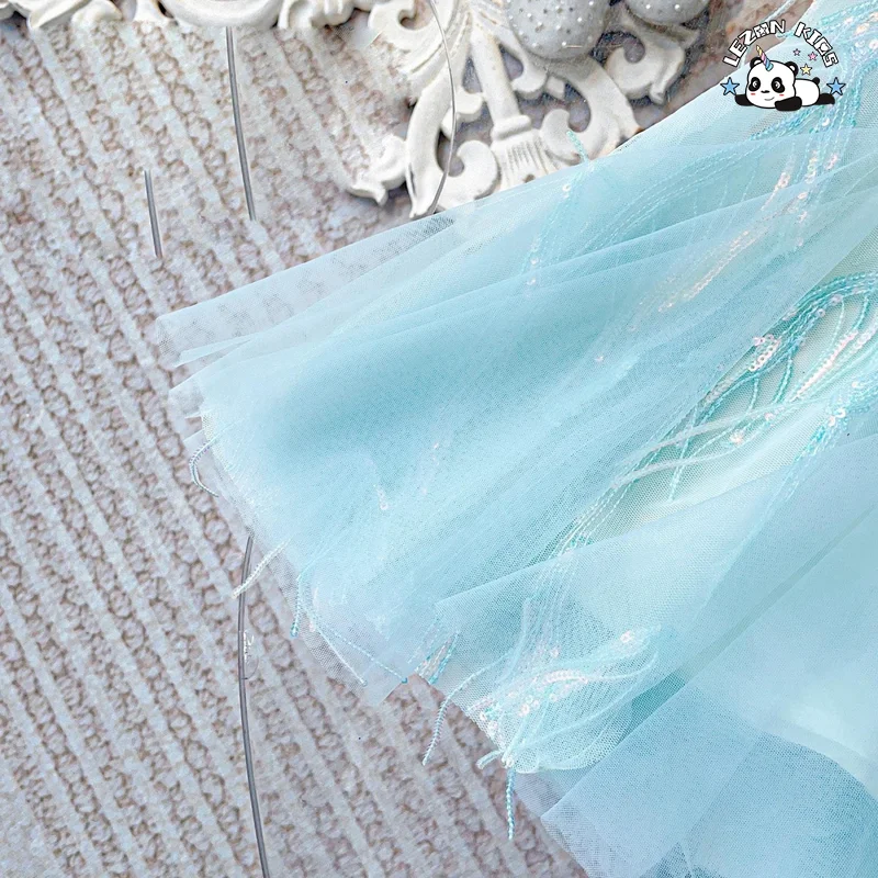 Customizable Hot Selling Mesh Embroidery Tassel Children Clothes Pearl Tank Top Super Fairy Sequin Girls Dress - Product Image