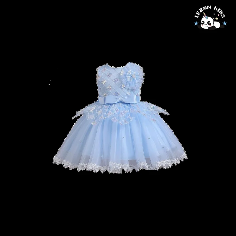Customizable Hot Selling Princess Dress for Kids' Birthday Parties Girls' Sequin Lace Dress for Birthday Party