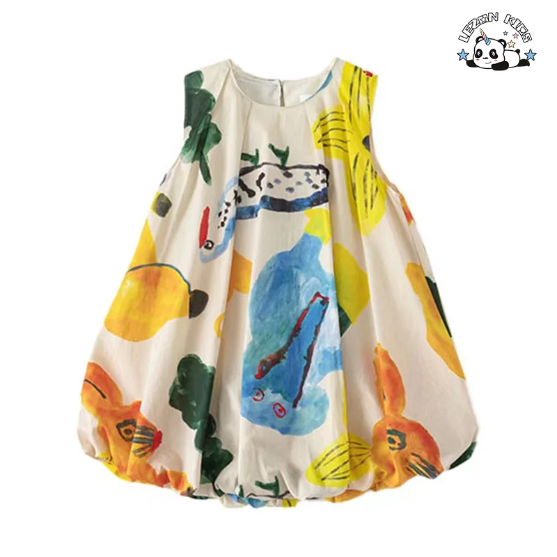 Customizable Idear Cute Pattern Sleeveless Printing Kids Satin Fashion Kids Dresses for Girls