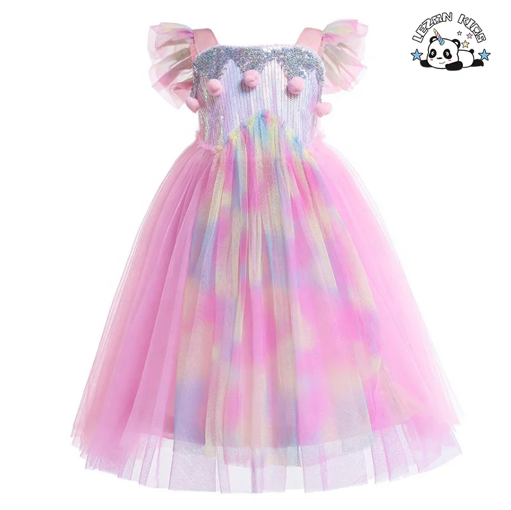 Roupas infantis personalizáveis Brilho Rosa Sequim Ombre Tutu Vestido 2-14 Anos Princesa Meninas Vestido de Festa
