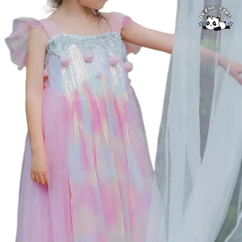 Roupas infantis personalizáveis Brilho Rosa Sequim Ombre Tutu Vestido 2-14 Anos Princesa Meninas Vestido de Festa - Product Image
